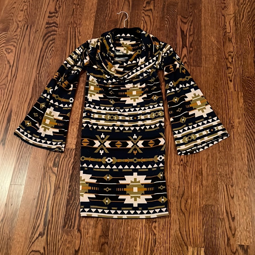 Anthropologie Cowl neck, bell sleeve dress